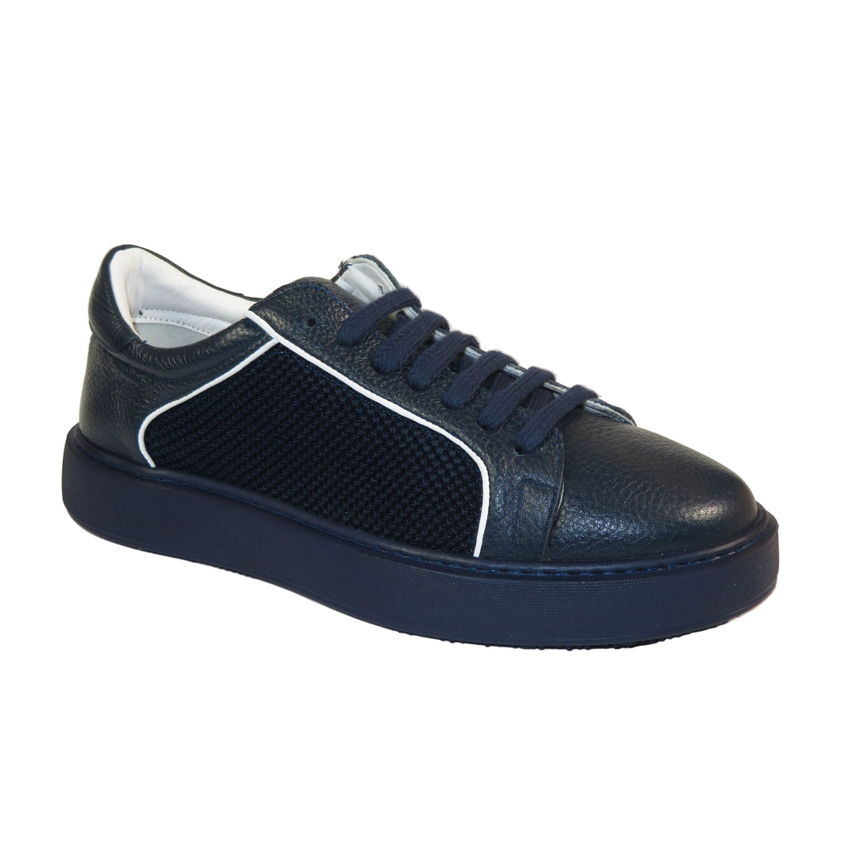 Men's Fashion Sneaker Shoes By SHENBINS Soft Deer Leather Hand Made in Turkey 0830 Navy White