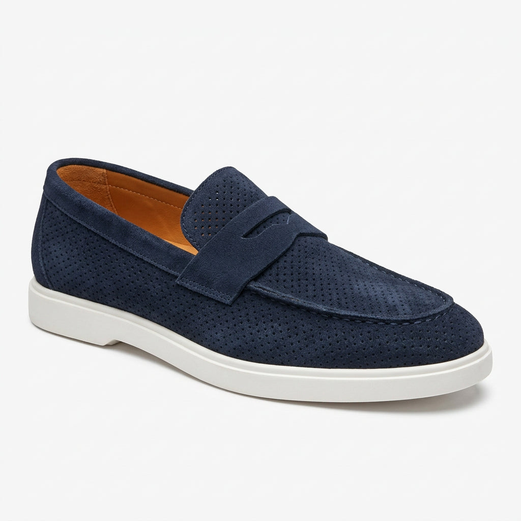 Men's Slip On Shoes By SHENBINS Soft Suede Leather Hand Made in Turkey 0870 Navy