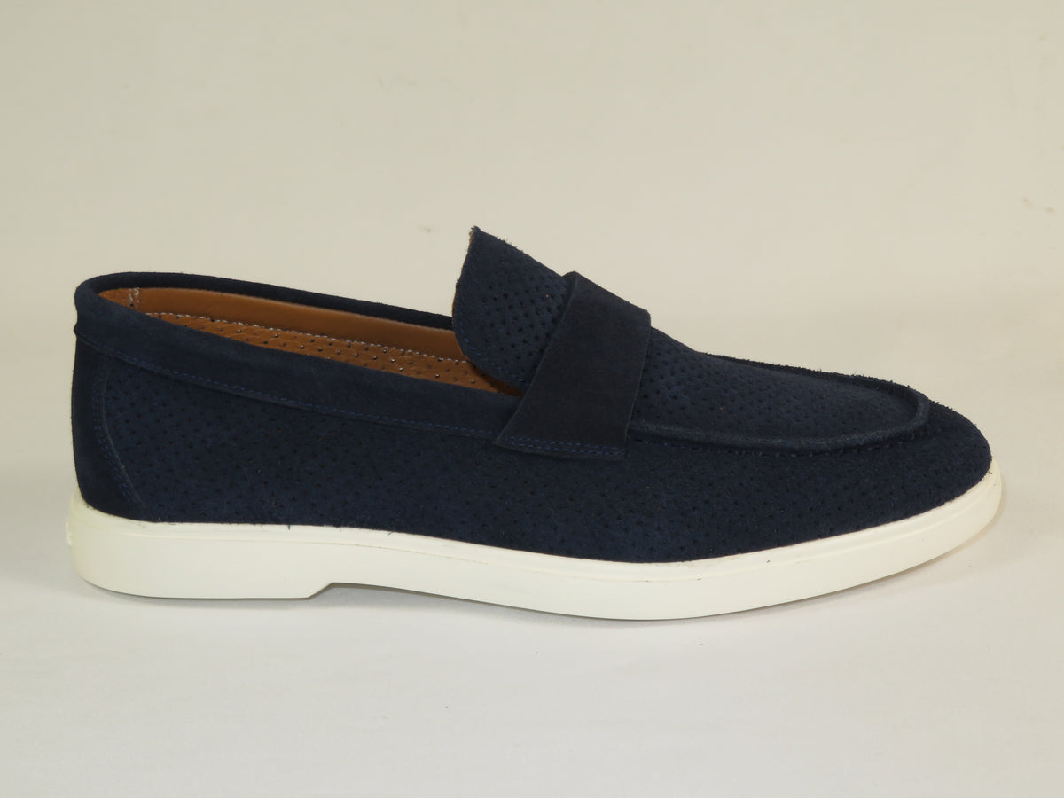 Men's Slip On Shoes By SHENBINS Soft Suede Leather Hand Made in Turkey 0870 Navy