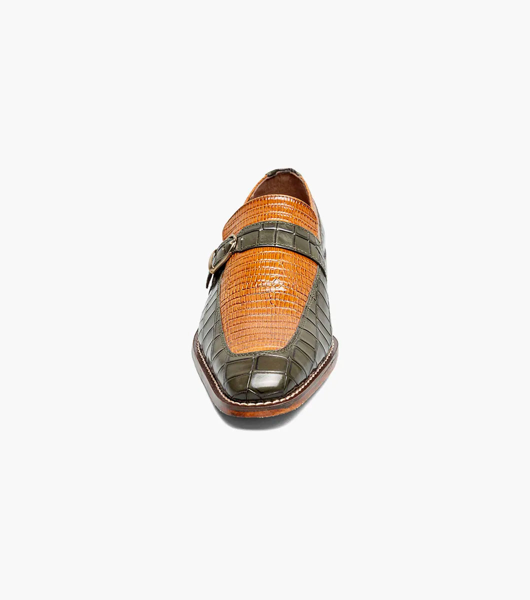 Stacy Adams Rubiano Moc Toe Buckle Strap Slip On Dark Olive Multi 25787-302
