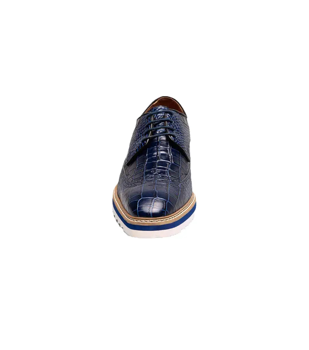 25725-400 Stacy Adams Alario Wingtip Oxford Croco Leather Shoes Blue