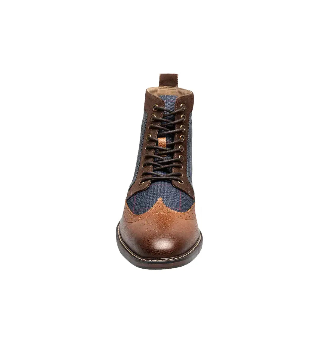 Stacy Adams Finnegan Wingtip Lace-Up Boot Cognac with Navy 25427-470