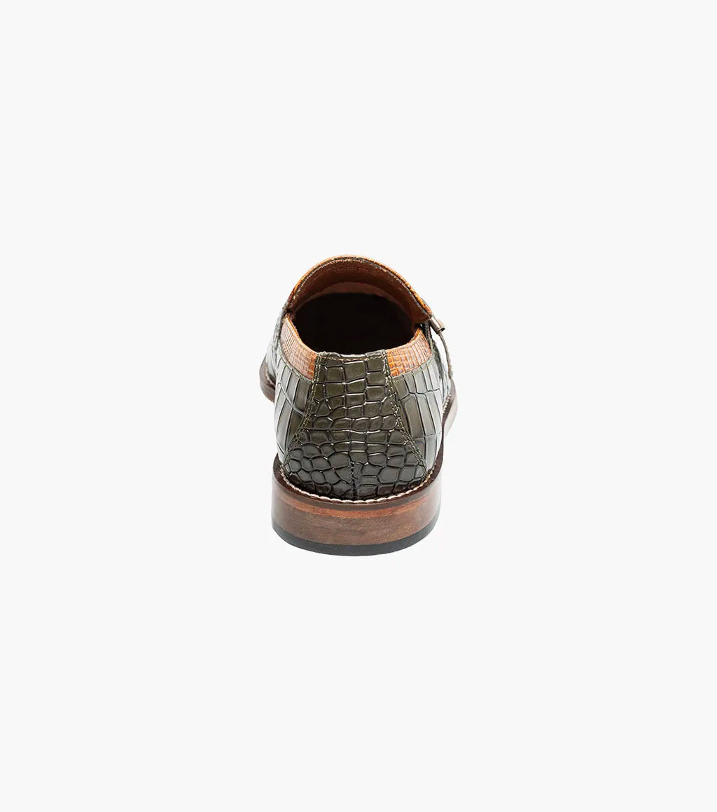 Stacy Adams Rubiano Moc Toe Buckle Strap Slip On Dark Olive Multi 25787-302