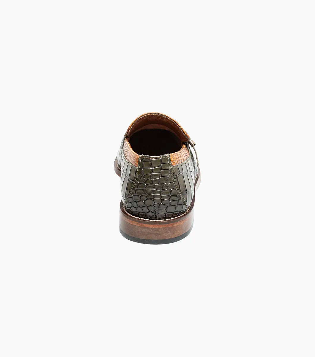 Stacy Adams Rubiano Moc Toe Buckle Strap Slip On Dark Olive Multi 25787-302