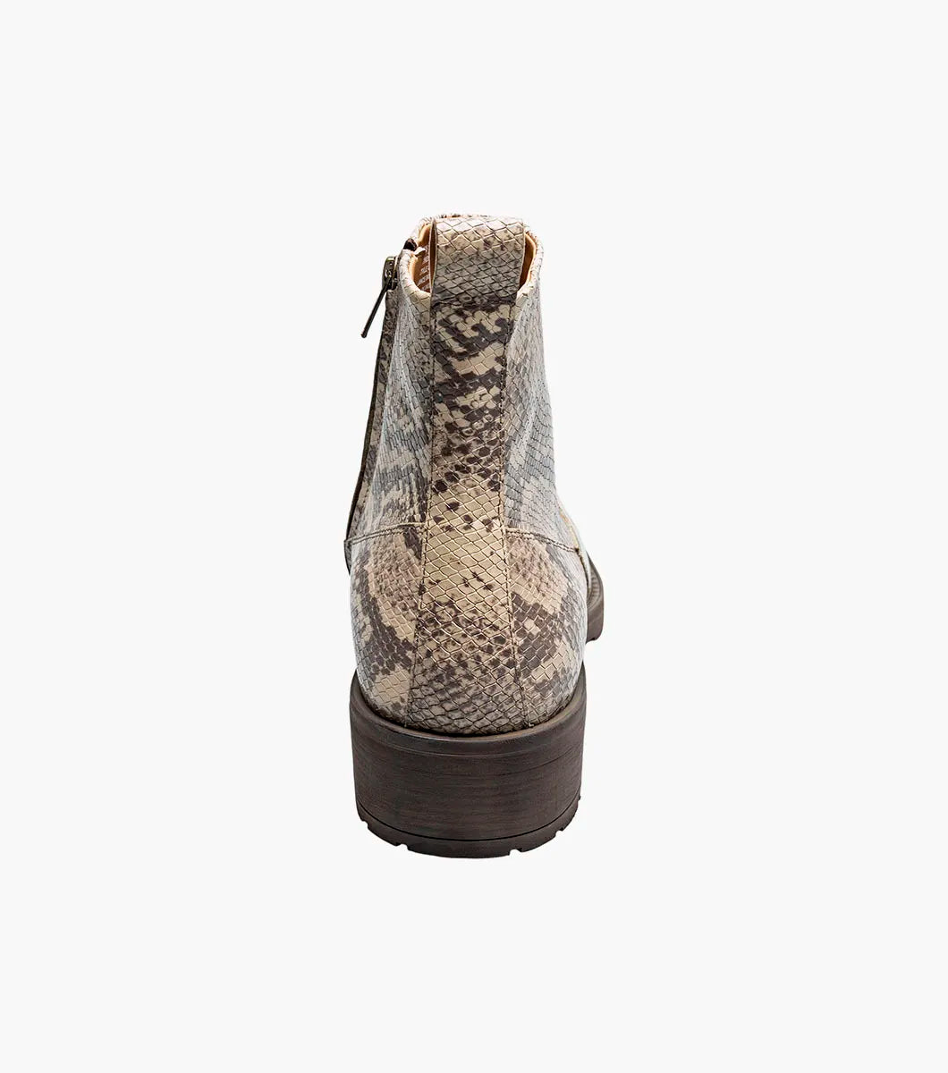 Stacy Adams Shea Plain Toe Side Zip Boot Snakeskin 25786-280 Natural