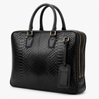 The Cortona Black Snake Leather Men’s Laptop Briefcase