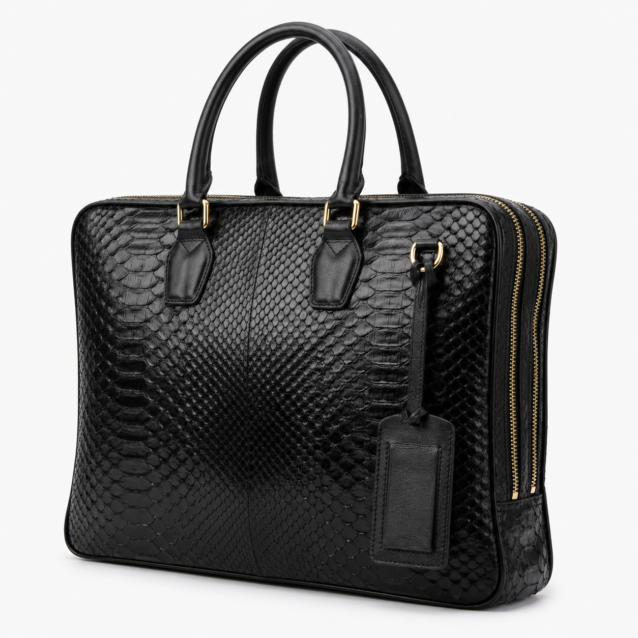 The Cortona Black Snake Leather Men’s Laptop Briefcase