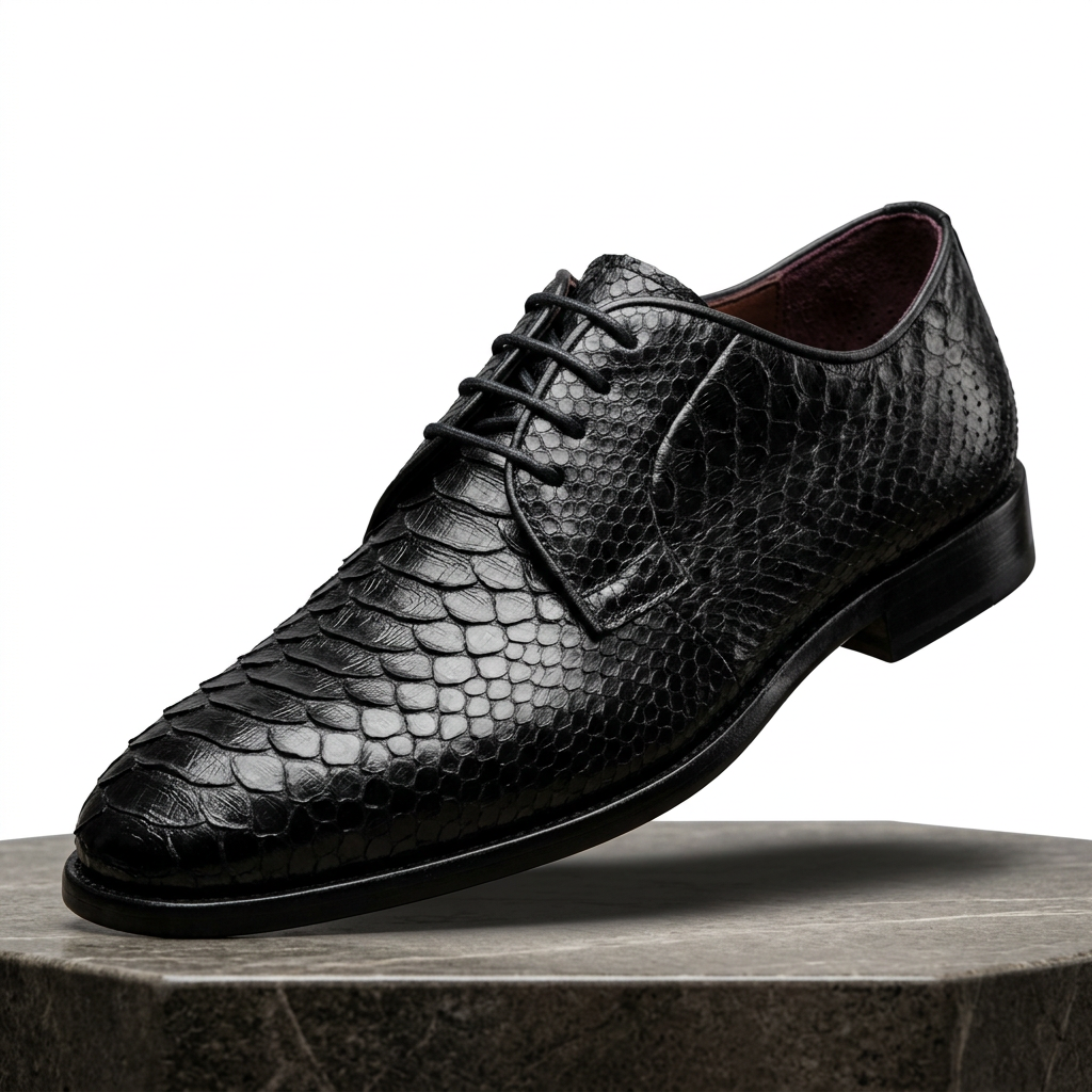 Men's Shoes By SHENBINS Genuine Python Leather Hand Made in Turkey 101-1 Black Snake