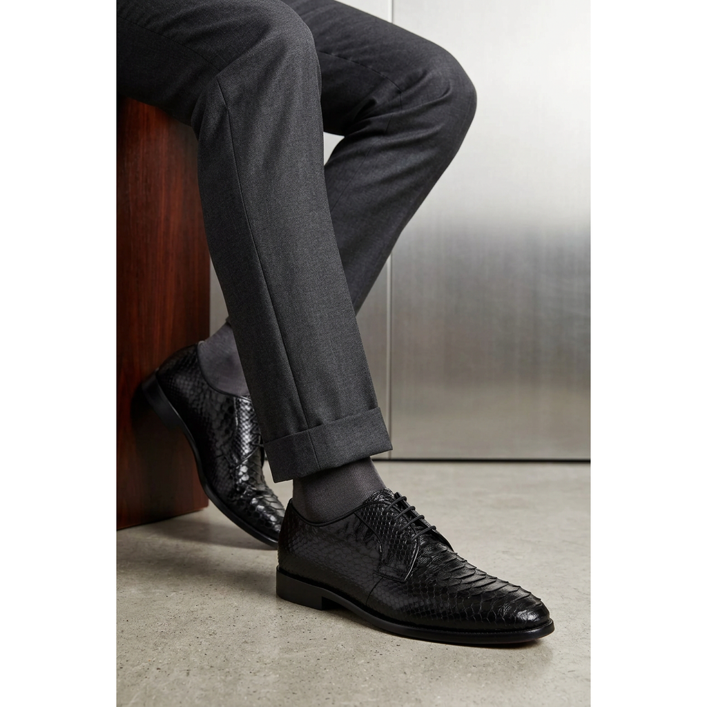 Men's Shoes By SHENBINS Genuine Python Leather Hand Made in Turkey 101-1 Black Snake