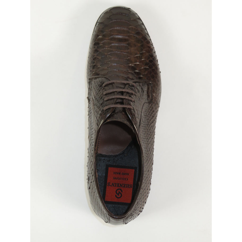 Men's Shoes By SHENBINS Genuine Python Leather Hand Made in Turkey 101-1 Brown Snake