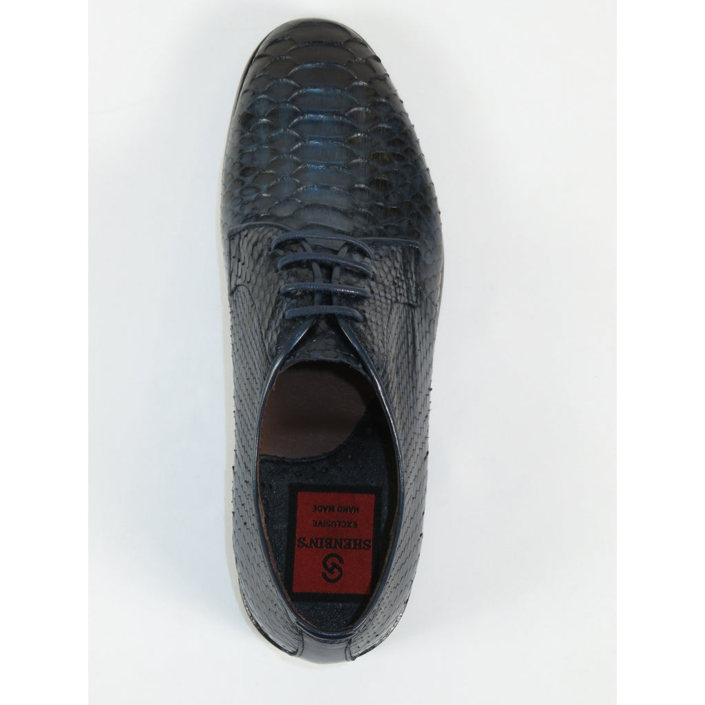 Men's Shoes By SHENBINS Genuine Python Leather Hand Made in Turkey 101-1 Navy Snake