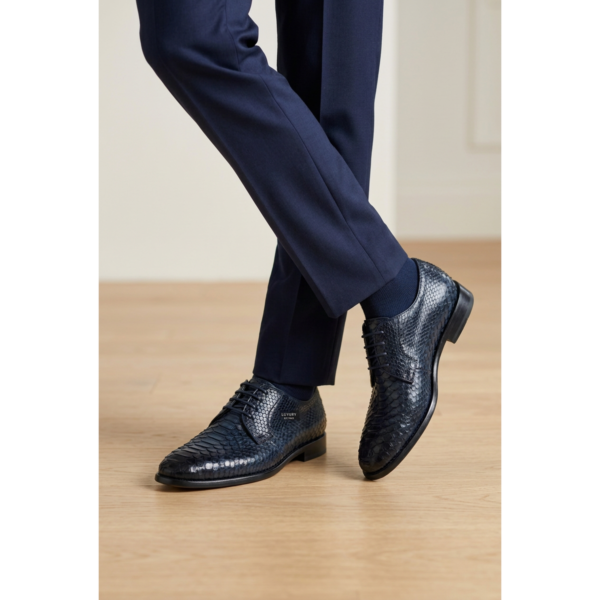 Men's Shoes By SHENBINS Genuine Python Leather Hand Made in Turkey 101-1 Navy Snake