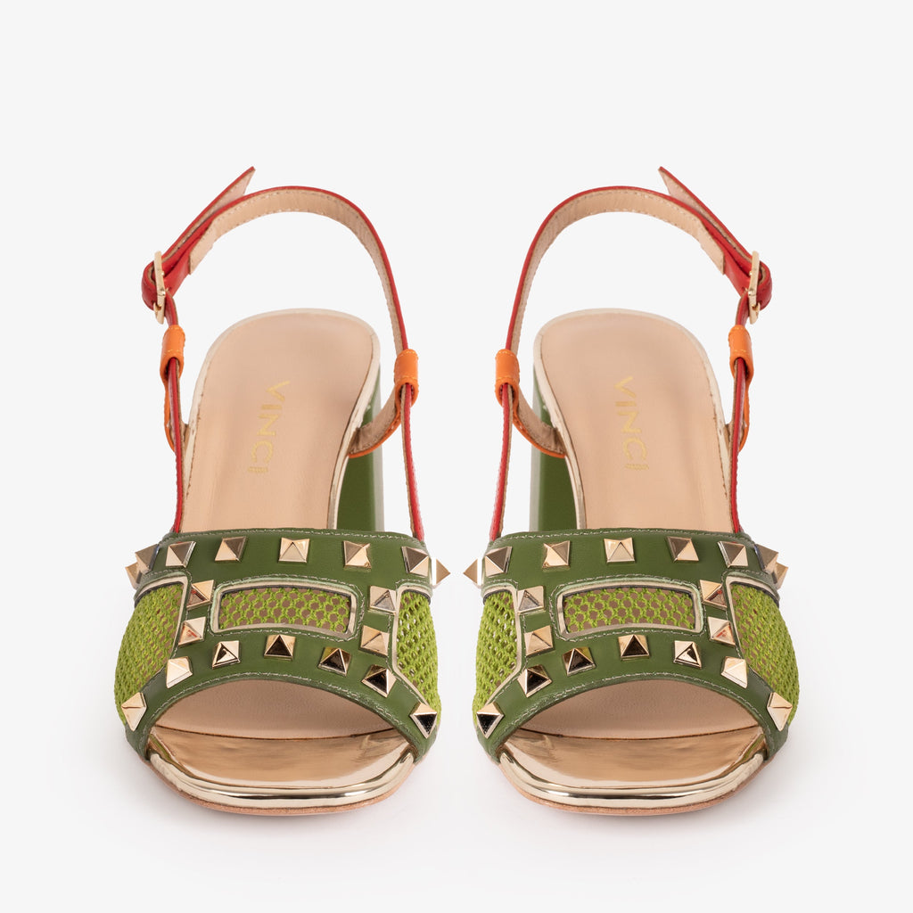 Vinci The Linea Green Leather Women Slingback Sandal