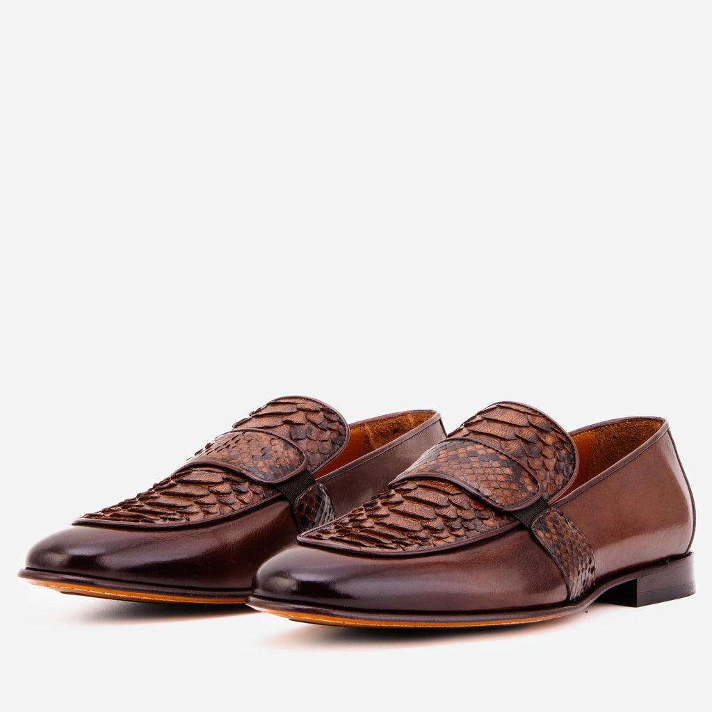 Vinci The Dorian Tan Snake and Baby Buffalo Leather Loafer Men Shoe