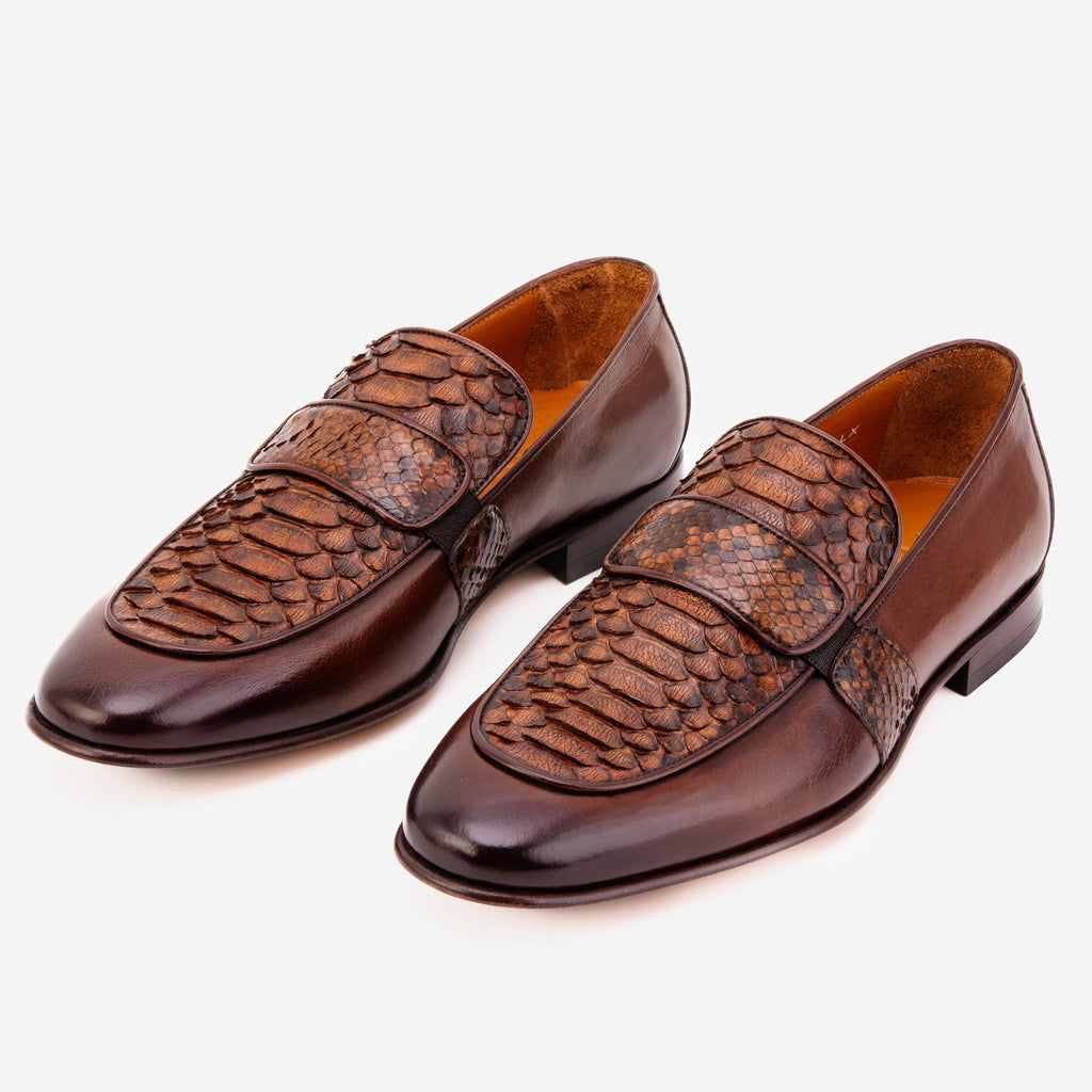 Vinci The Dorian Tan Snake and Baby Buffalo Leather Loafer Men Shoe