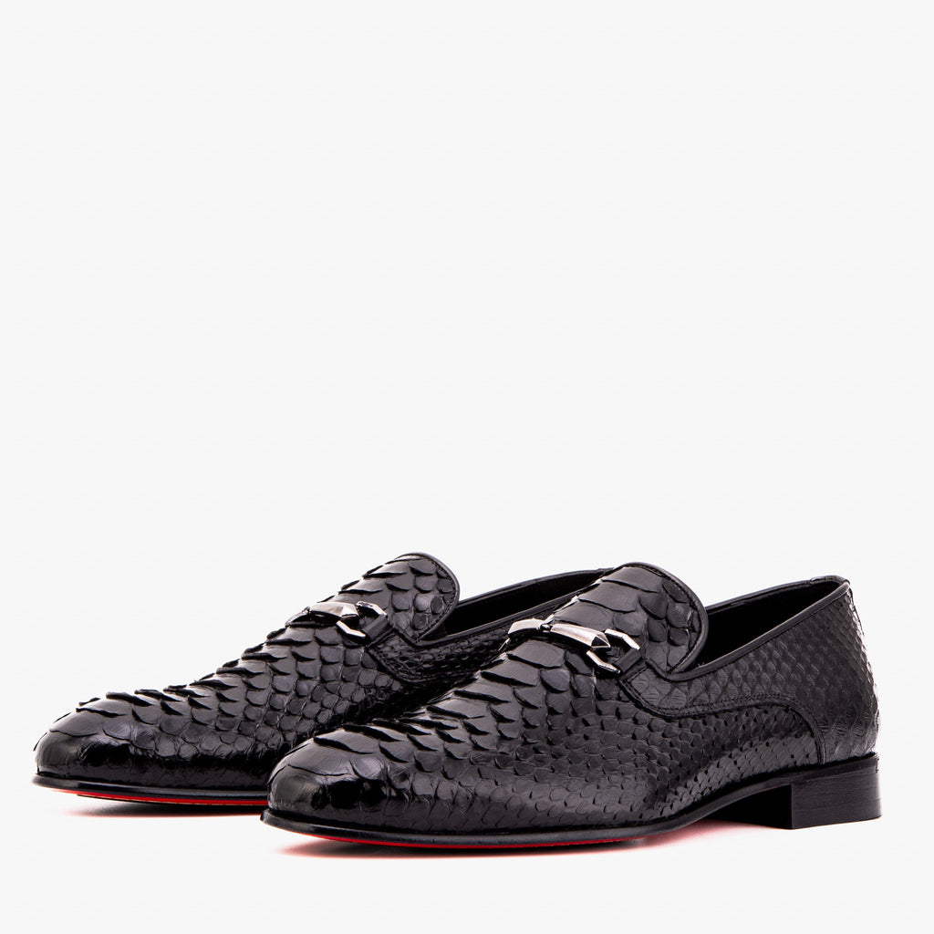 The Viper Black Snake Skin Leather Bit Loafer Men Shoe