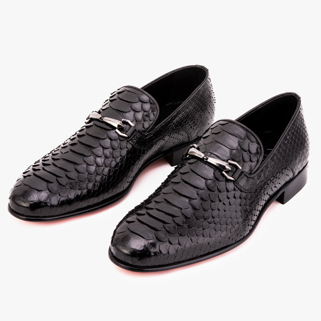 The Viper Black Snake Skin Leather Bit Loafer Men Shoe