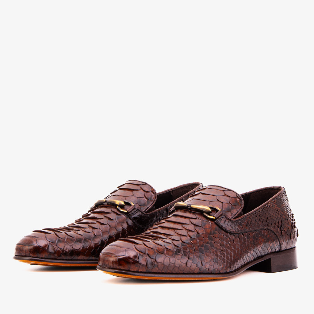 The Viper Brown Snake Skin Leather Bit Loafer Men Shoe