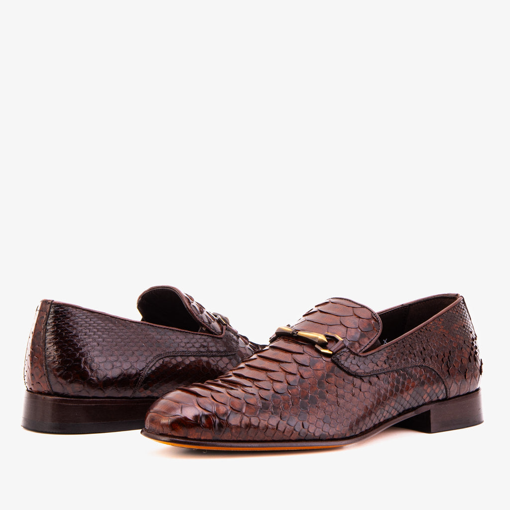 The Viper Brown Snake Skin Leather Bit Loafer Men Shoe