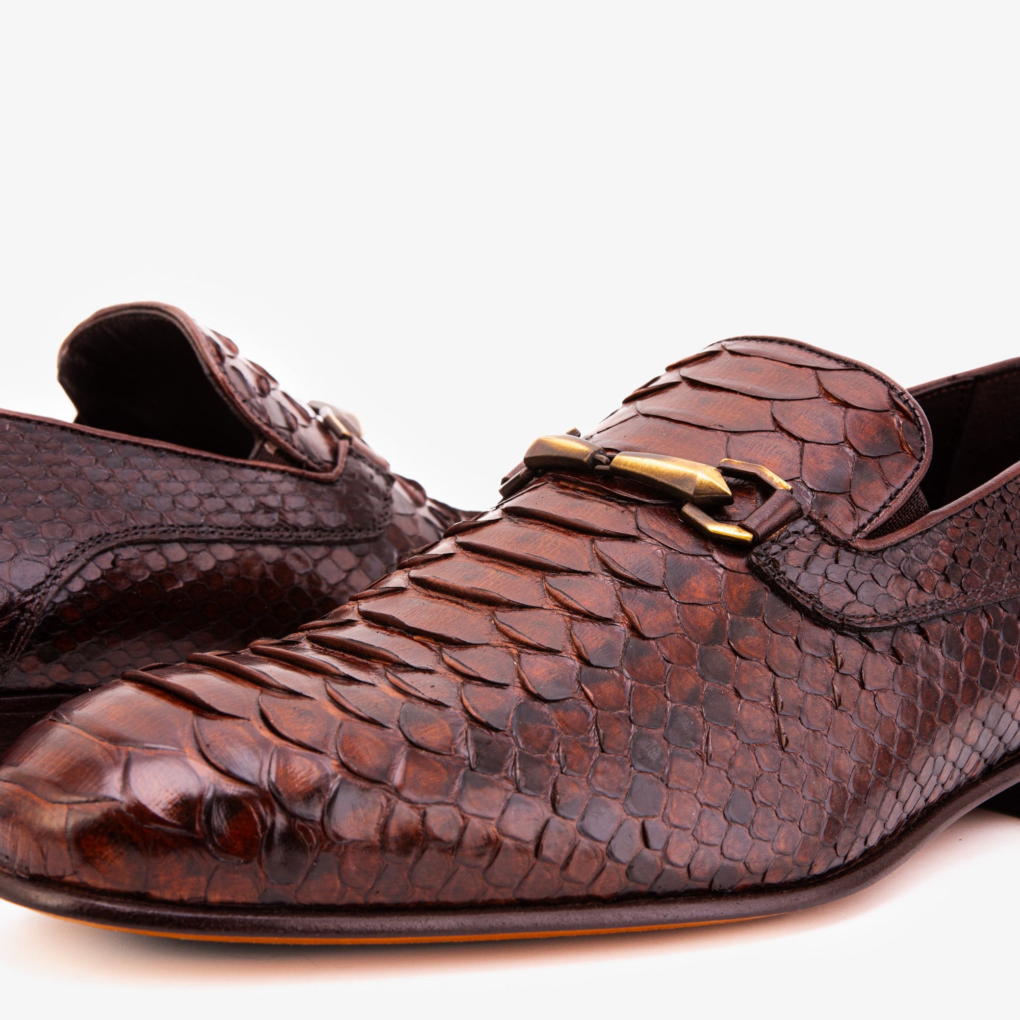 The Viper Brown Snake Skin Leather Bit Loafer Men Shoe