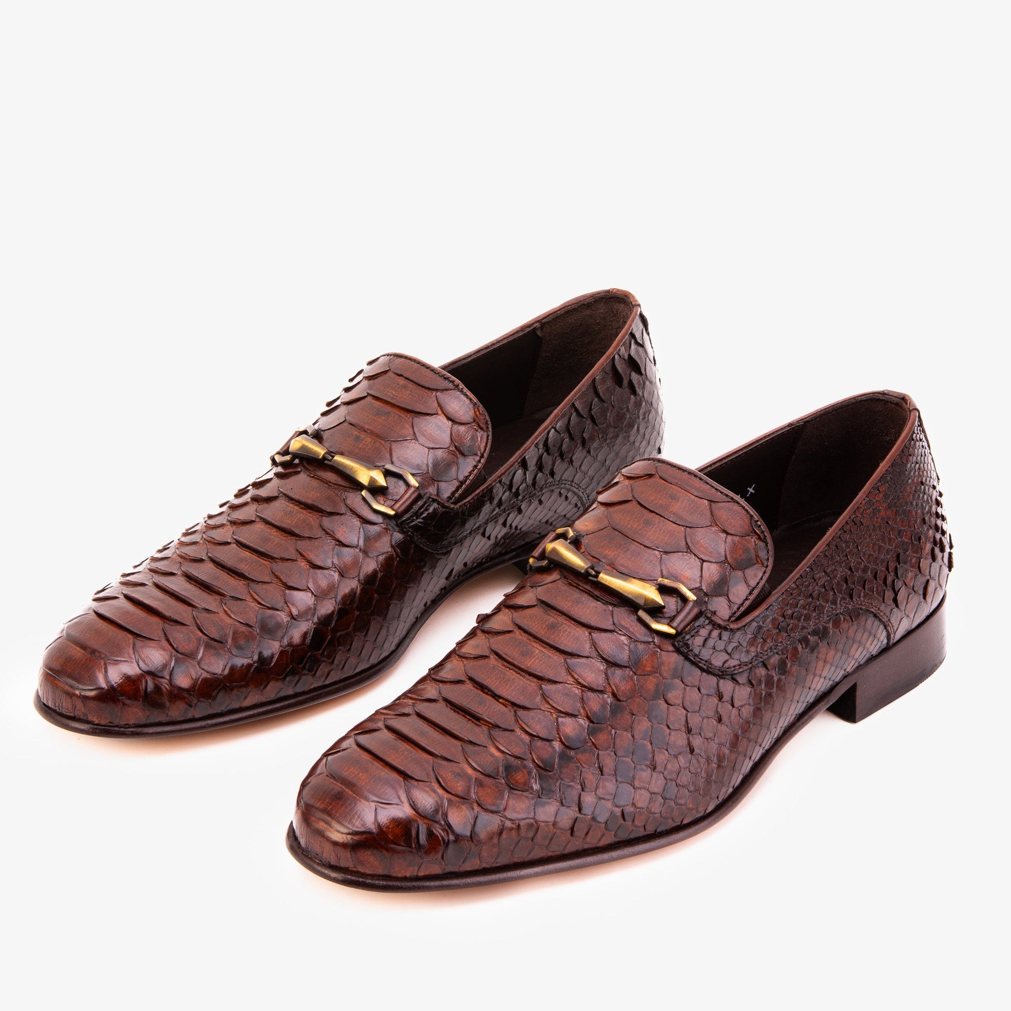 The Viper Brown Snake Skin Leather Bit Loafer Men Shoe