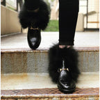 Vinci The Izmir Black Patent Leather Natural Fur Mid Calf Women  Boot