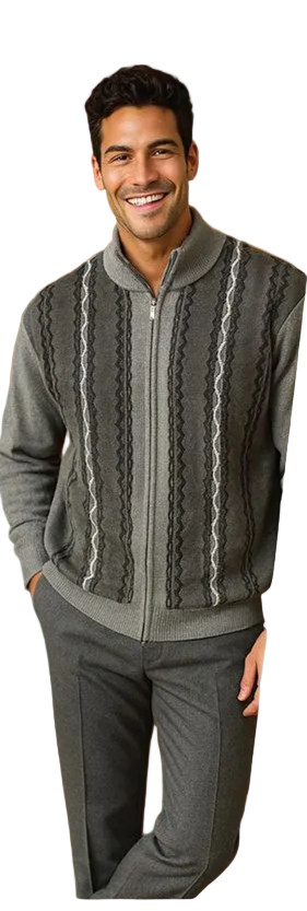 Men's Fancy European Sweater Jacket By Silversilk Fashionable 11005 Gray