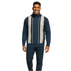 Men's Fancy European Sweater Jacket By Silversilk Fashionable 11007 Indigo Blue