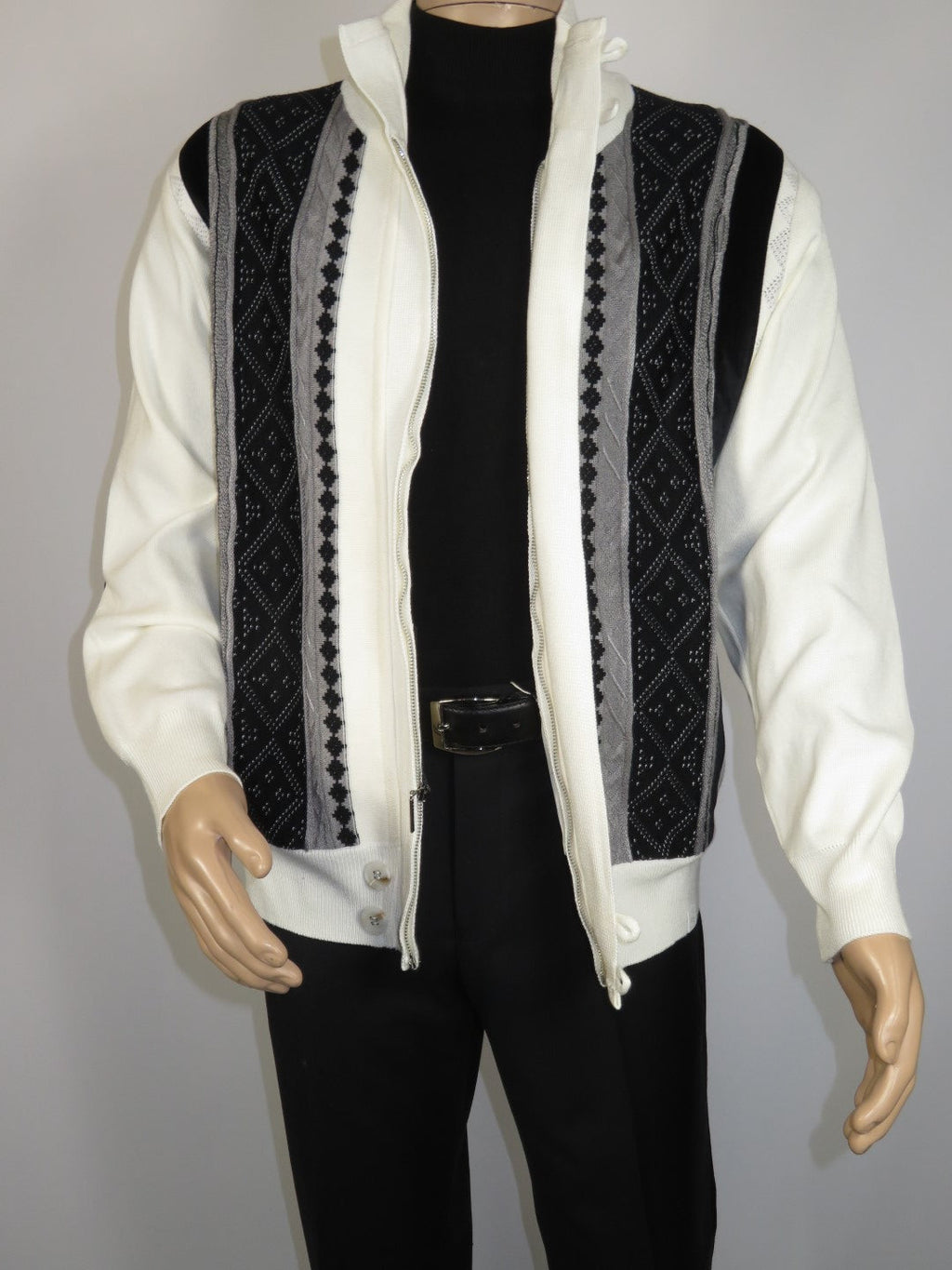 Men's Fancy European Sweater Jacket By Silversilk Fashionable 11007 Cream