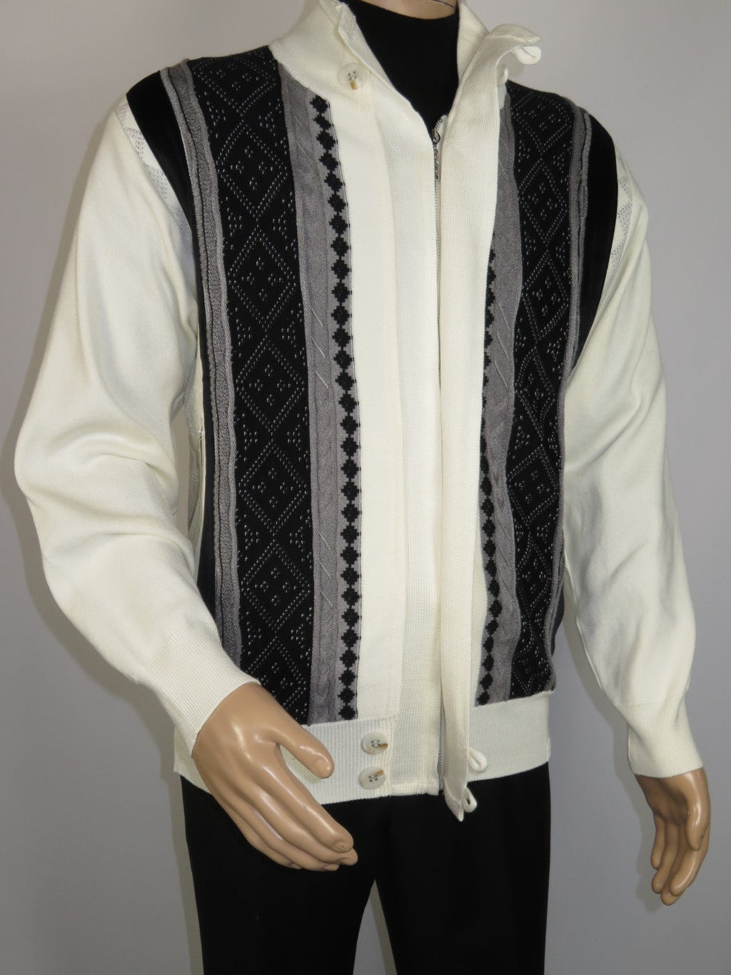 Men's Fancy European Sweater Jacket By Silversilk Fashionable 11007 Cream