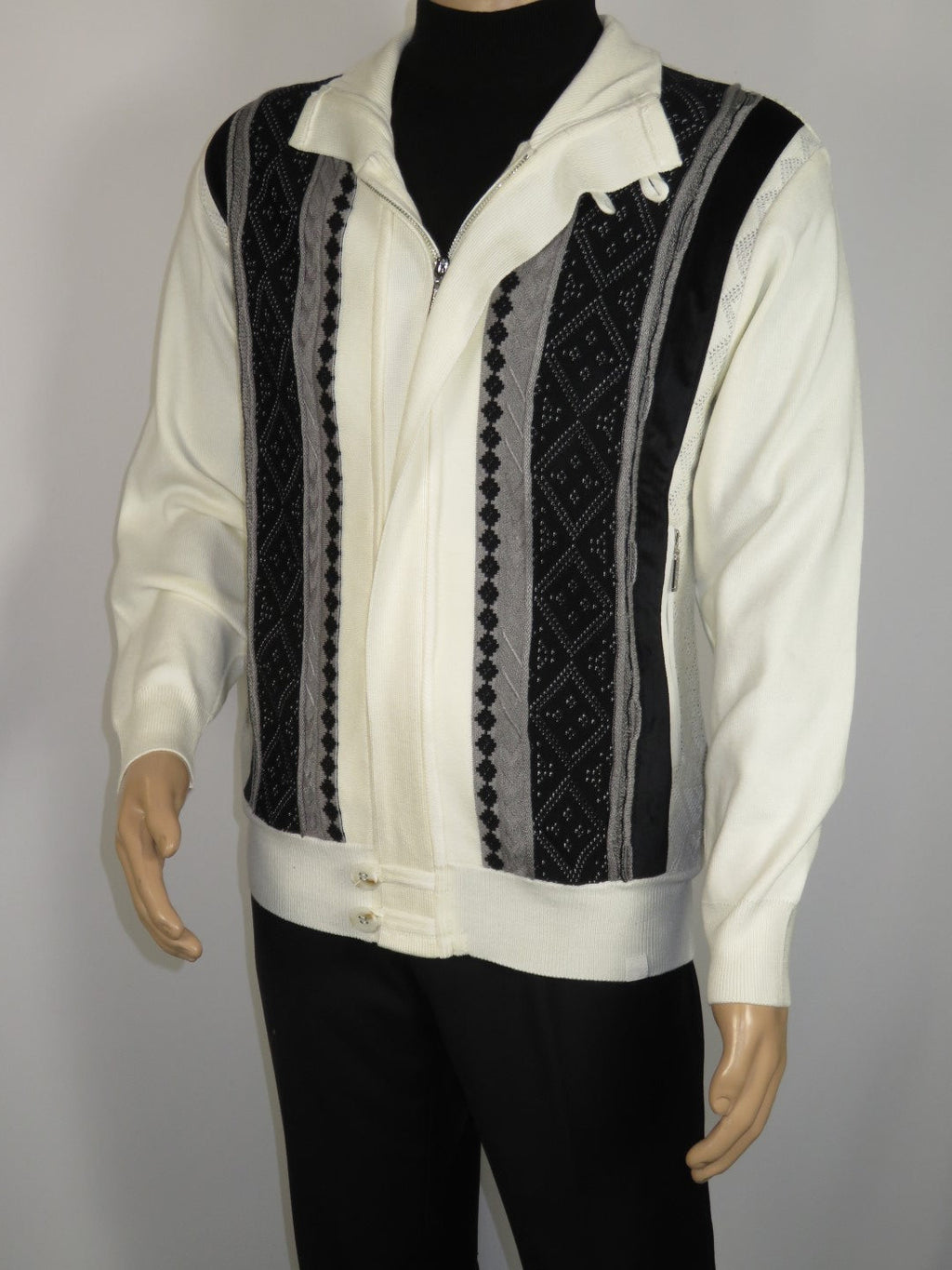 Men's Fancy European Sweater Jacket By Silversilk Fashionable 11007 Cream