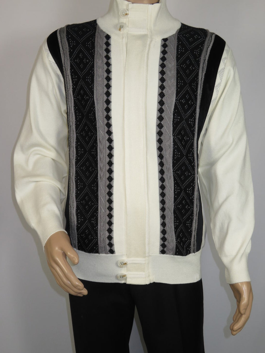 Men's Fancy European Sweater Jacket By Silversilk Fashionable 11007 Cream