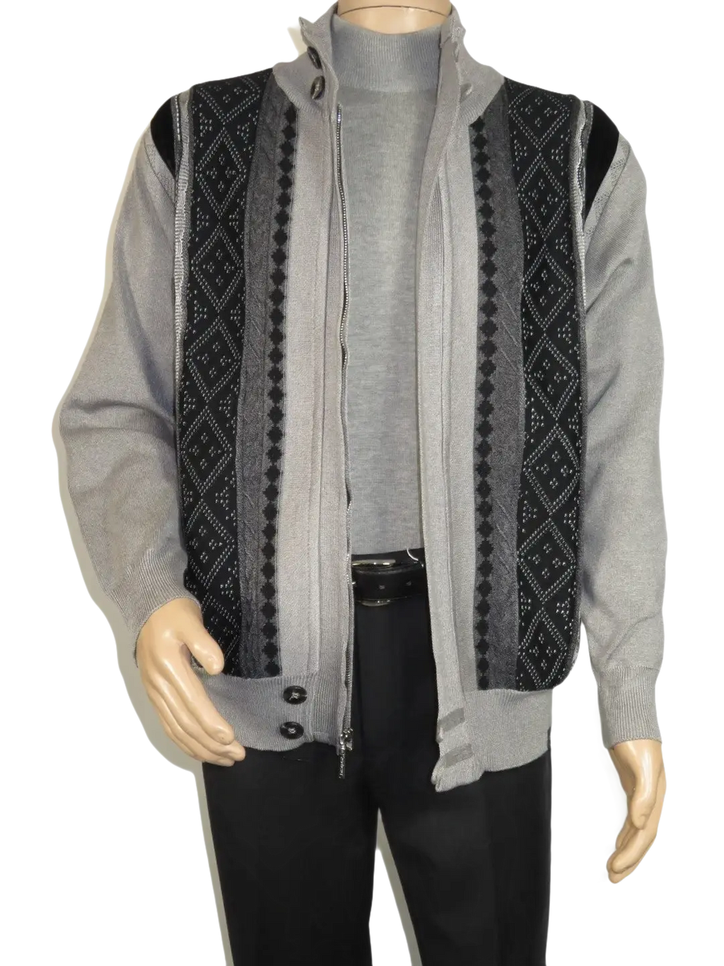 Men's Fancy European Sweater Jacket By Silversilk Fashionable 11007 Gray