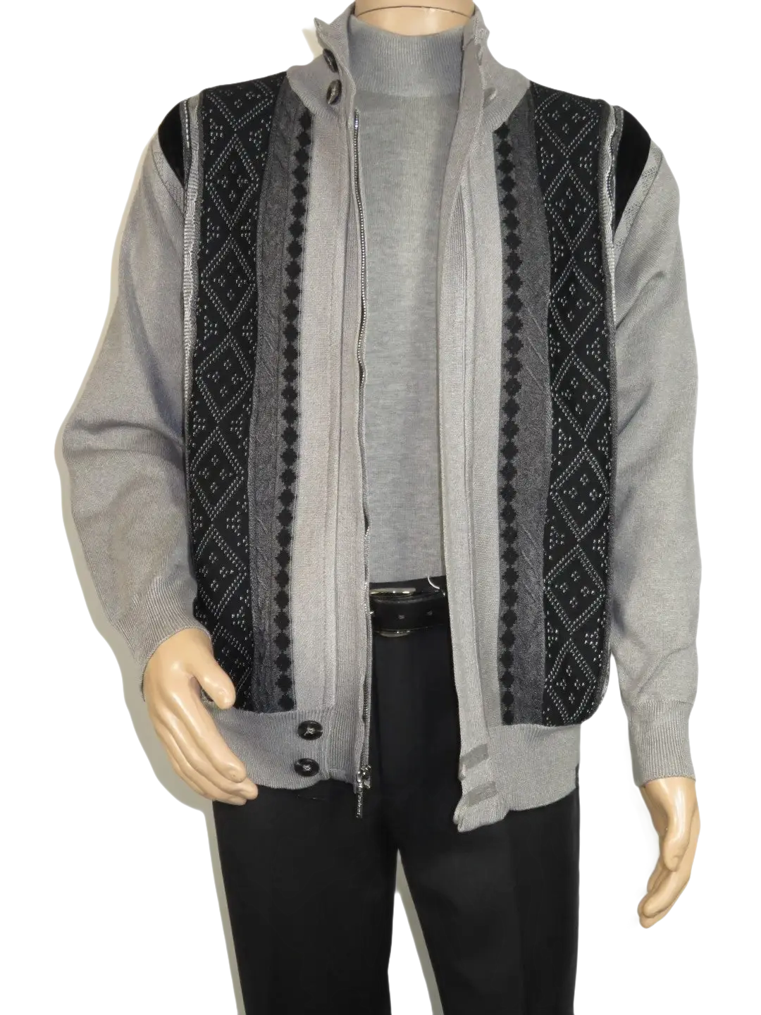 Men's Fancy European Sweater Jacket By Silversilk Fashionable 11007 Gray
