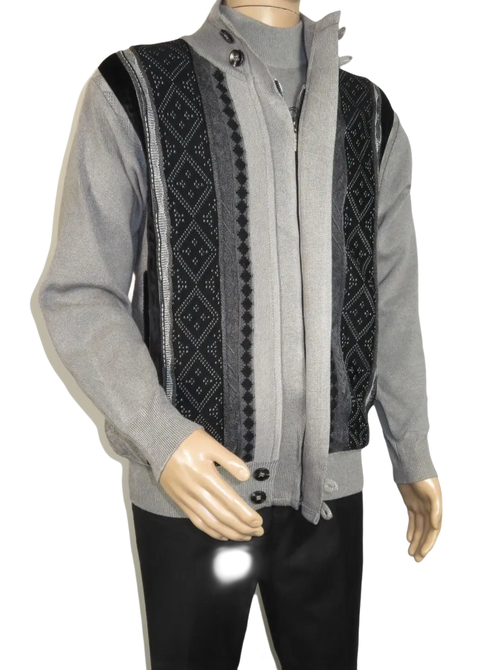 Men's Fancy European Sweater Jacket By Silversilk Fashionable 11007 Gray
