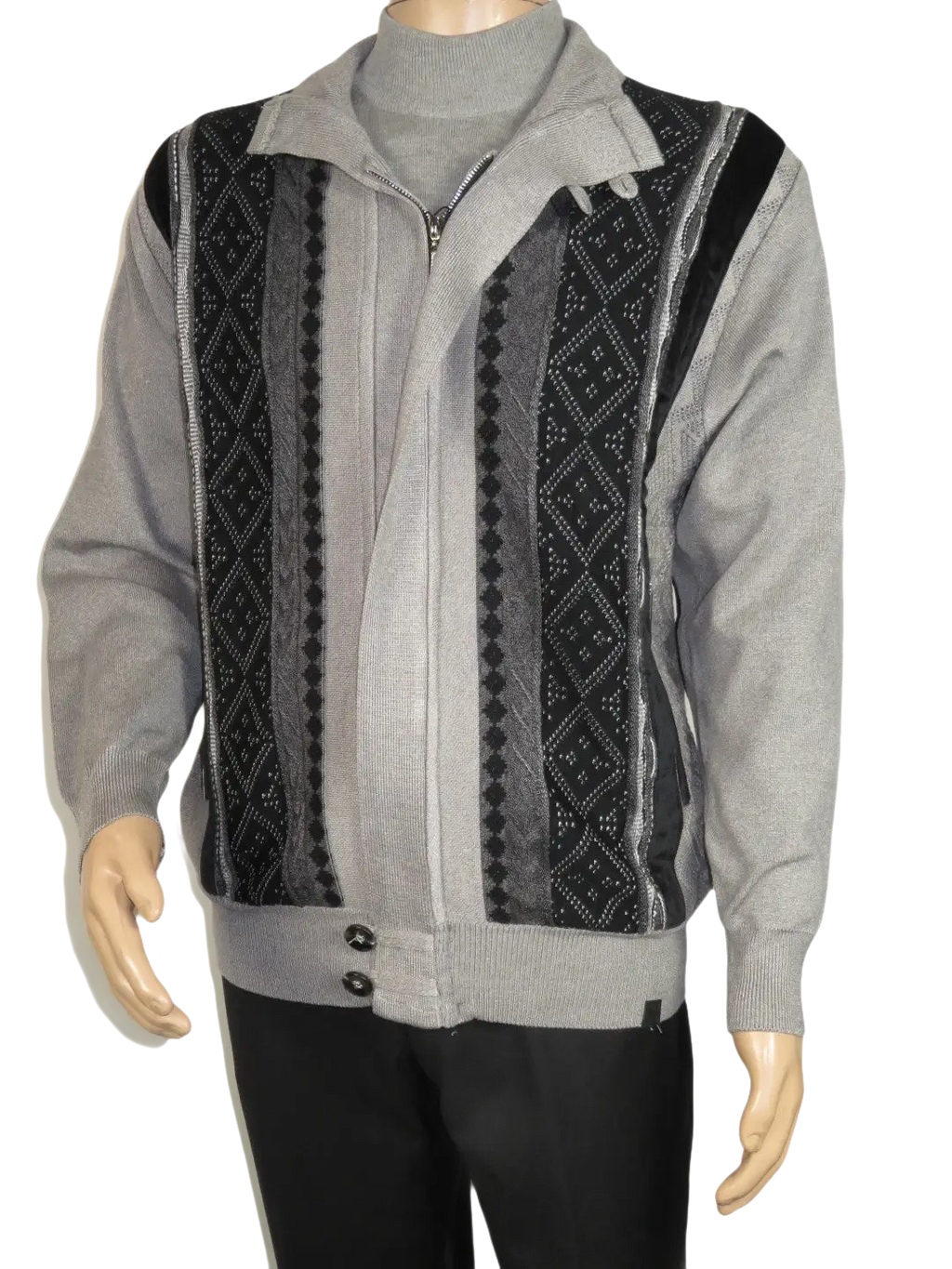 Men's Fancy European Sweater Jacket By Silversilk Fashionable 11007 Gray