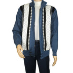 Men's Fancy European Sweater Jacket By Silversilk Fashionable 11007 Indigo Blue