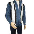 Men's Fancy European Sweater Jacket By Silversilk Fashionable 11007 Indigo Blue