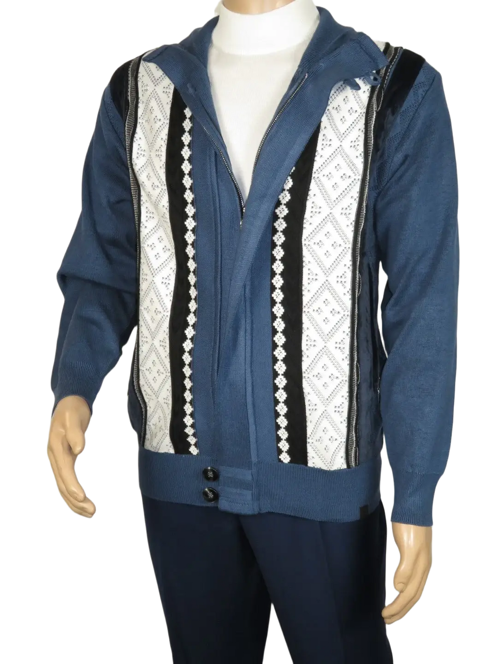 Men's Fancy European Sweater Jacket By Silversilk Fashionable 11007 Indigo Blue