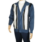 Men's Fancy European Sweater Jacket By Silversilk Fashionable 11007 Indigo Blue