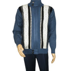 Men's Fancy European Sweater Jacket By Silversilk Fashionable 11007 Indigo Blue