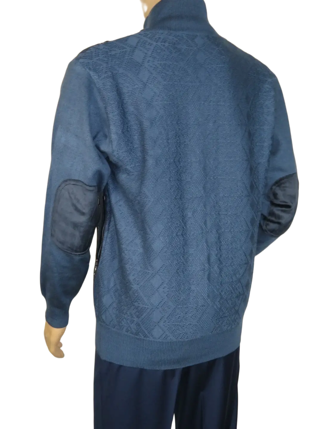 Men's Fancy European Sweater Jacket By Silversilk Fashionable 11007 Indigo Blue