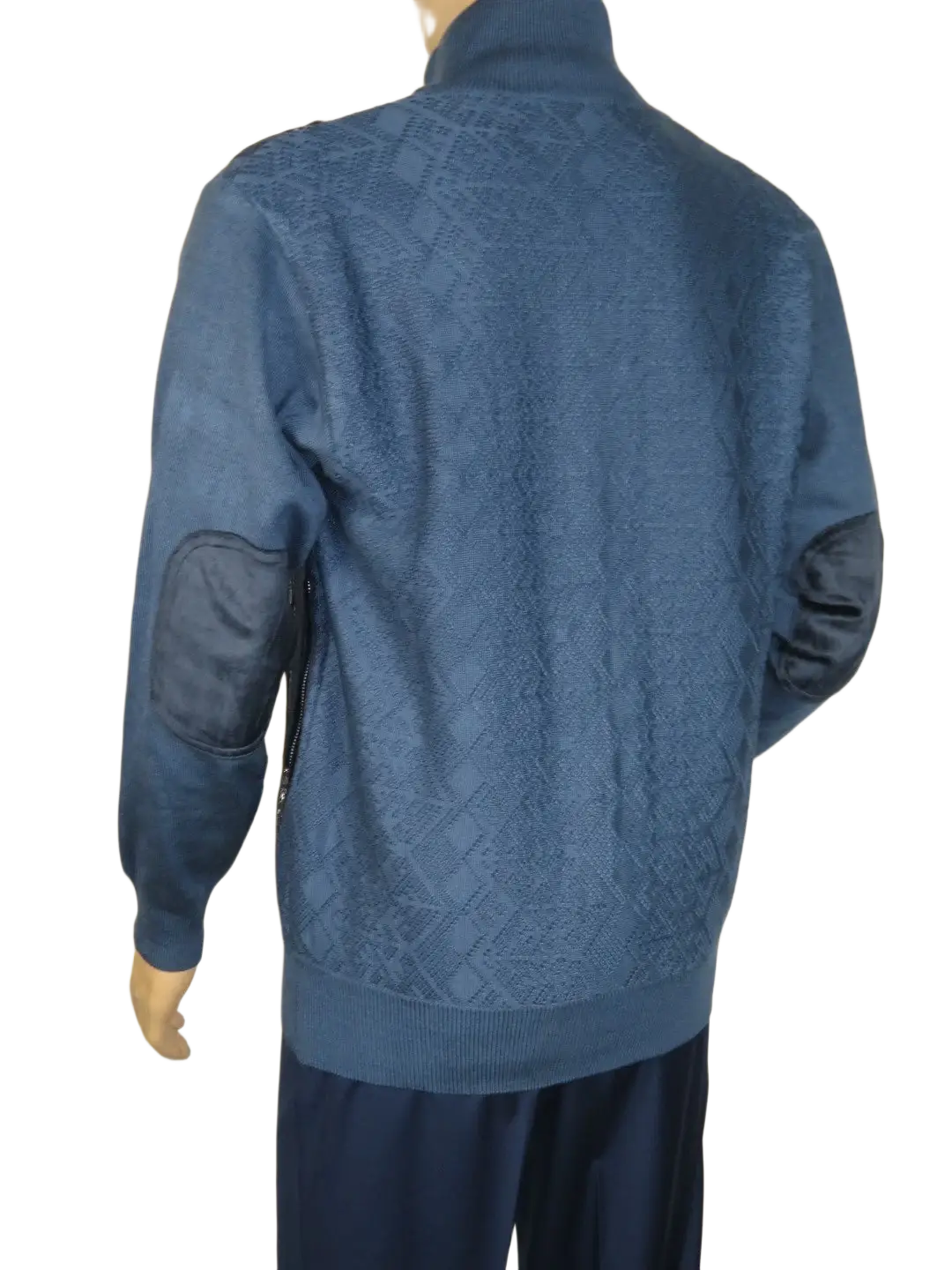 Men's Fancy European Sweater Jacket By Silversilk Fashionable 11007 Indigo Blue