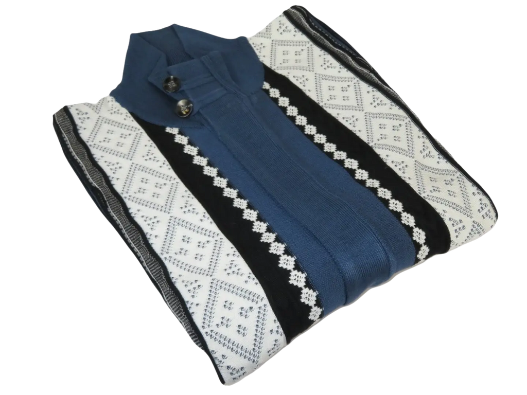 Men's Fancy European Sweater Jacket By Silversilk Fashionable 11007 Indigo Blue