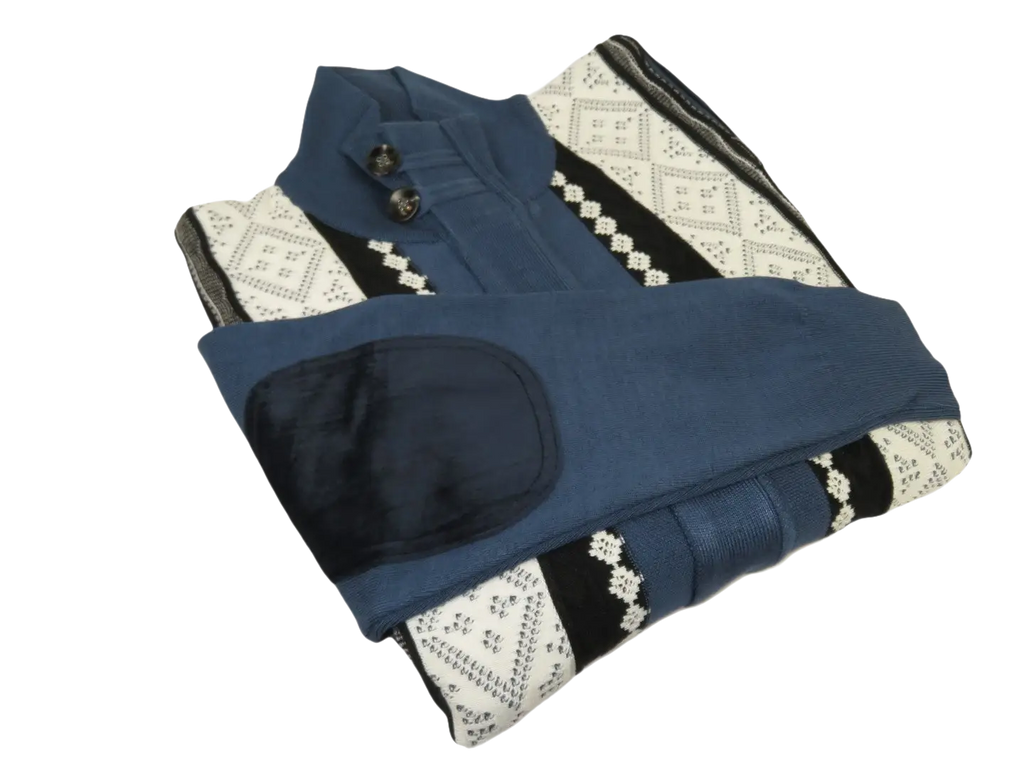 Men's Fancy European Sweater Jacket By Silversilk Fashionable 11007 Indigo Blue