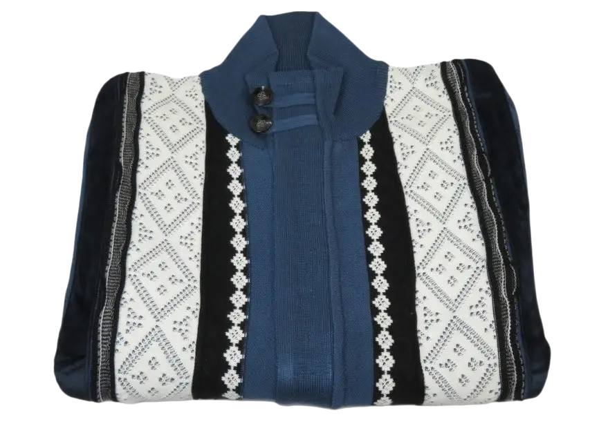 Men's Fancy European Sweater Jacket By Silversilk Fashionable 11007 Indigo Blue
