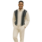 Men's Fancy European Sweater Jacket By Silversilk Fashionable 11007 Cream