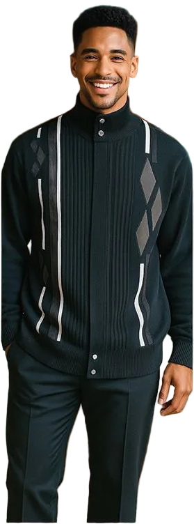 Men's Fancy European Sweater Jacket By Silversilk Fashionable 11009 Black