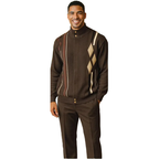 Men's Fancy European Sweater Jacket By Silversilk Fashionable 11009 Brown