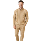 Men's Fancy European Sweater Jacket By Silversilk Fashionable 11009 Tan